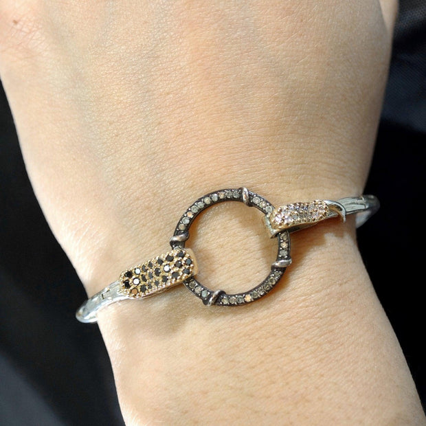 Copacabana Double Clasp Vine Link bracelet designed by New York's most unique alternative jewelry brand Karen Karch Jewelry featuring silver, yellow gold with black, colorless and ice diamonds modeled