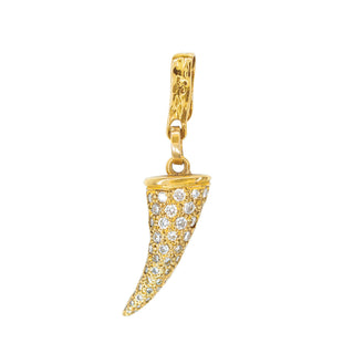 KAREN KARCH Back Side of Diamond-studded Horn Amulet on Diamond Bail Yellow Gold on White Background
