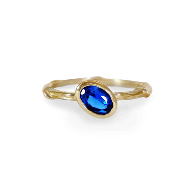 Custom blue sapphire ring made in New York by Karen Karch