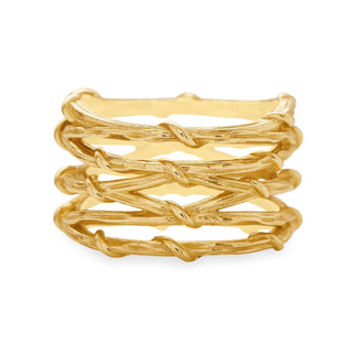 Karen Karch 18k yellow gold Gladiator Vine 5-band Ring, side view, on white background 