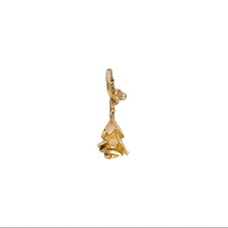 Karen Karch Reminiscent Rose Yellow Gold rosebud charm with a twining vine that forms a loop ending in a ruby, view 2