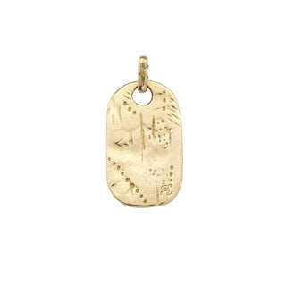 Karen Karch Back Side of Rose Tattoo Dog Tag in 10k Yellow Gold. The tag is square-shaped with a loop at the top for chain.