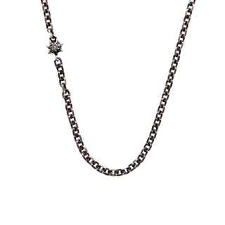 Karen Karch Long Silver Chain necklace with Diamond center Star shown close up