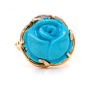 Karen Karch 14k yellow gold American Turquoise carved rosebud ring- front view
