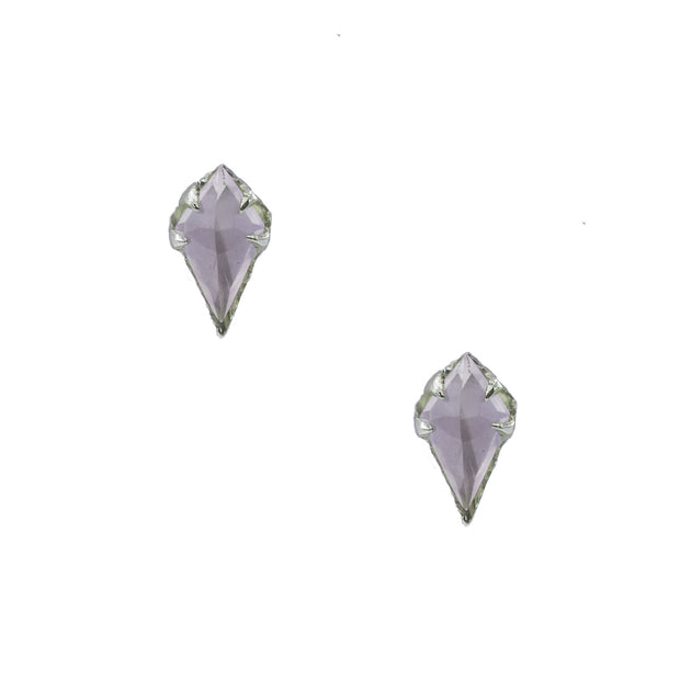 MYSTICAL DIAMOND-SHAPE STUDS, ROSE QUARTZ 14KW