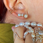 MYSTICAL CROWN STUDS, 8MM PEARL 10KY
