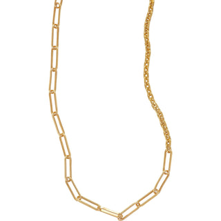 Karen Karch by Deme Wolfe Yellow Gold Filled 2 types of chain together to make necklace clse up on white