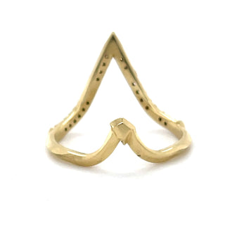 Karen Karch by Deme Wolfe Blue Sapphire 10k Yellow Gold Peak V Shape Ring , back view, on a white background 