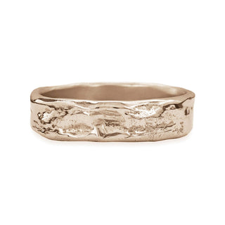 Karen Karch Destiny Weathered Irregular edge 18k white gold 6mm band on white background.