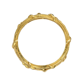 Karen Karch Yellow Gold Double Vine criss-crossing bands, top view,  on white background. 