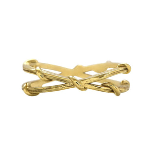 Karen Karch Yellow Gold Double Vine criss Crossing Bands on white background. 