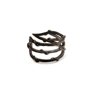 Karen Karch blackened silver ear cuff featuring three rows of textured twining vines.