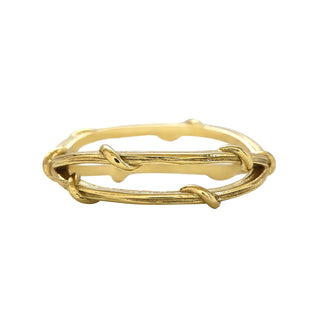 Karen Karch Yellow Gold Double Vine Criss-Crossing Bands, side view, on white background. 