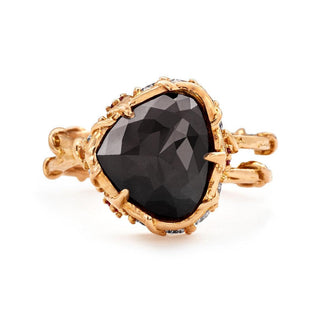 KAREN KARCH INTRIGUE CROWN Black Diamond 18k Rose Gold Ring  side view on white background.