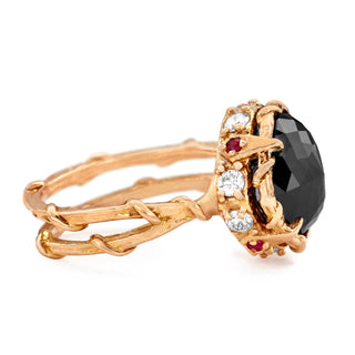 KAREN KARCH INTRIGUE CROWN Black Diamond 18k Rose Gold Ring  side view on white background.