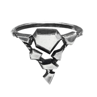 Karen Karch by Deme Wolfe Silver Landslide ring or connected angular shapes on white background.  