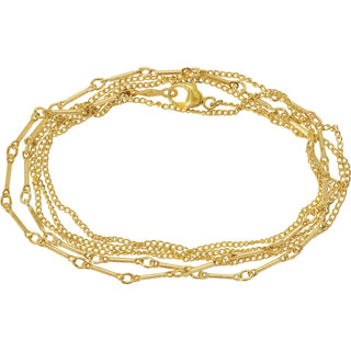 Karen Karch by Deme Wolfe Mystical Bling gold-filled chain bracelet featuring two different chain styles merged and wrapped 5 times on white background