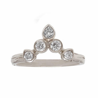 Karen Karch Turned Out Invincible Tiara Ring Platinum Diamond with weatherd band on white background. 