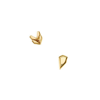 Karen karch by Deme Wolfe 10k yellow gold Breakthrough mismatched studs arrow head and back earrings on white