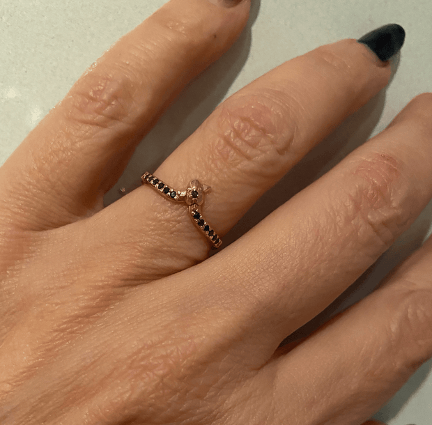 Studded Snake Half Eternity 14k rose gold black diamond on hand