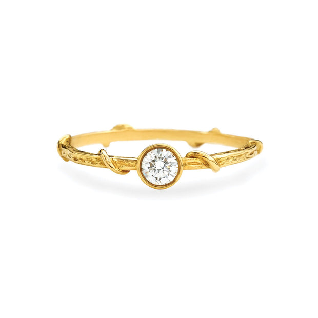 New York's best alternative jeweler, Karen Karch, showcases her signature vine band decorated with a brilliant cut colorless diamond in rose, yellow & white gold. Perfect women's stacking ring for a timelessly simple anniversary gift, holiday gift or birthday day gift for her. Graceful designer ring band made local. Shop www.karenkarch.com